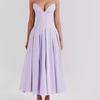 European & American V-neck Backless Dress - 2024 Summer French Hot Girl Style with Fishbone Waist and Pleated Long Skirt