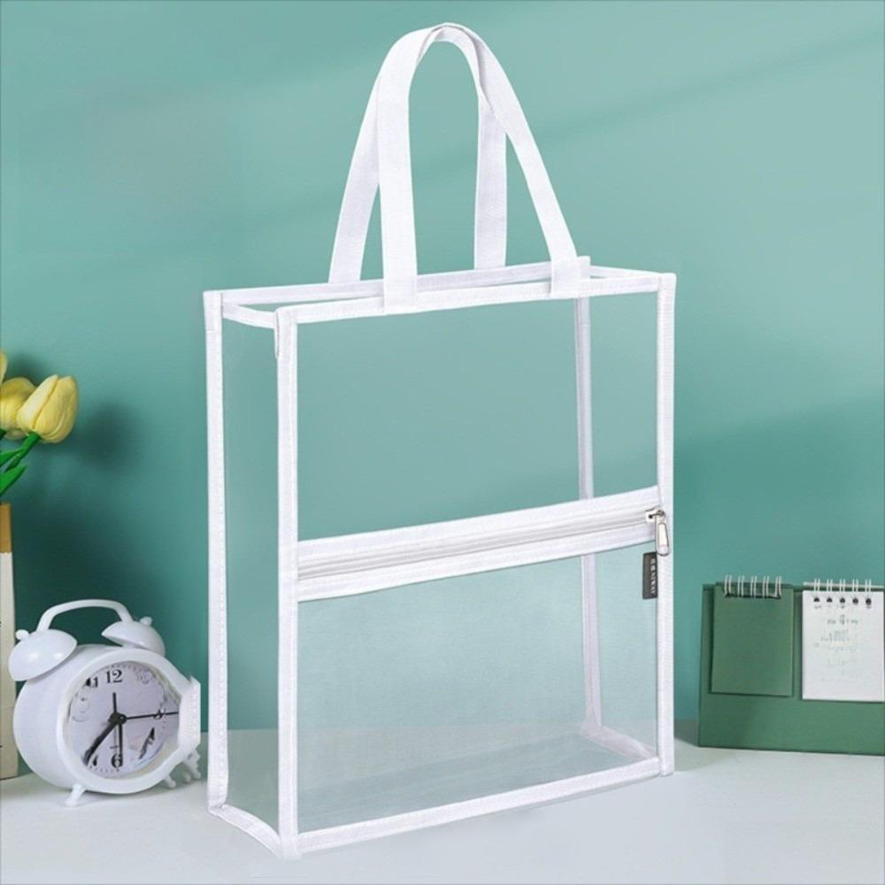 

PVC Material Transparent Pencil Case Simple Design Waterproof Double Layer Document Bag High Aesthetic Value Transparent білий