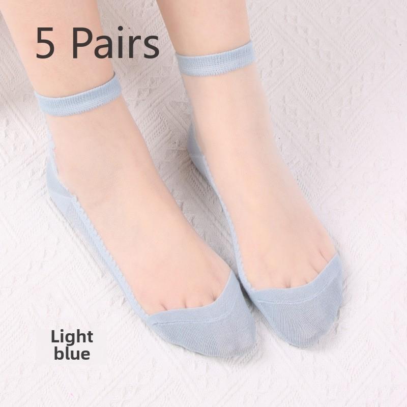 5 Pairs Spring and Summer Women's Transparent Socks Wave Transparent Women's Stockings Glass Silk Crystal Silk Women's Socks