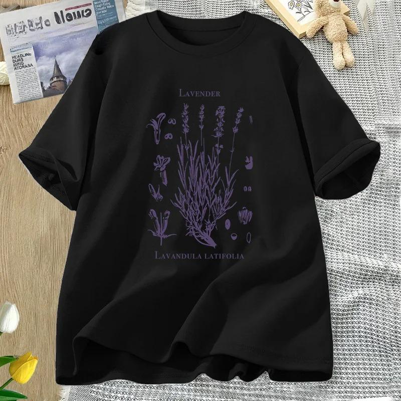 Retro Lavender Graphic T-Shirt Wildflowers Nature Botanical T Shirt Women Short Sleeve Round Neck Tshirt Harajuku Clothes Tees