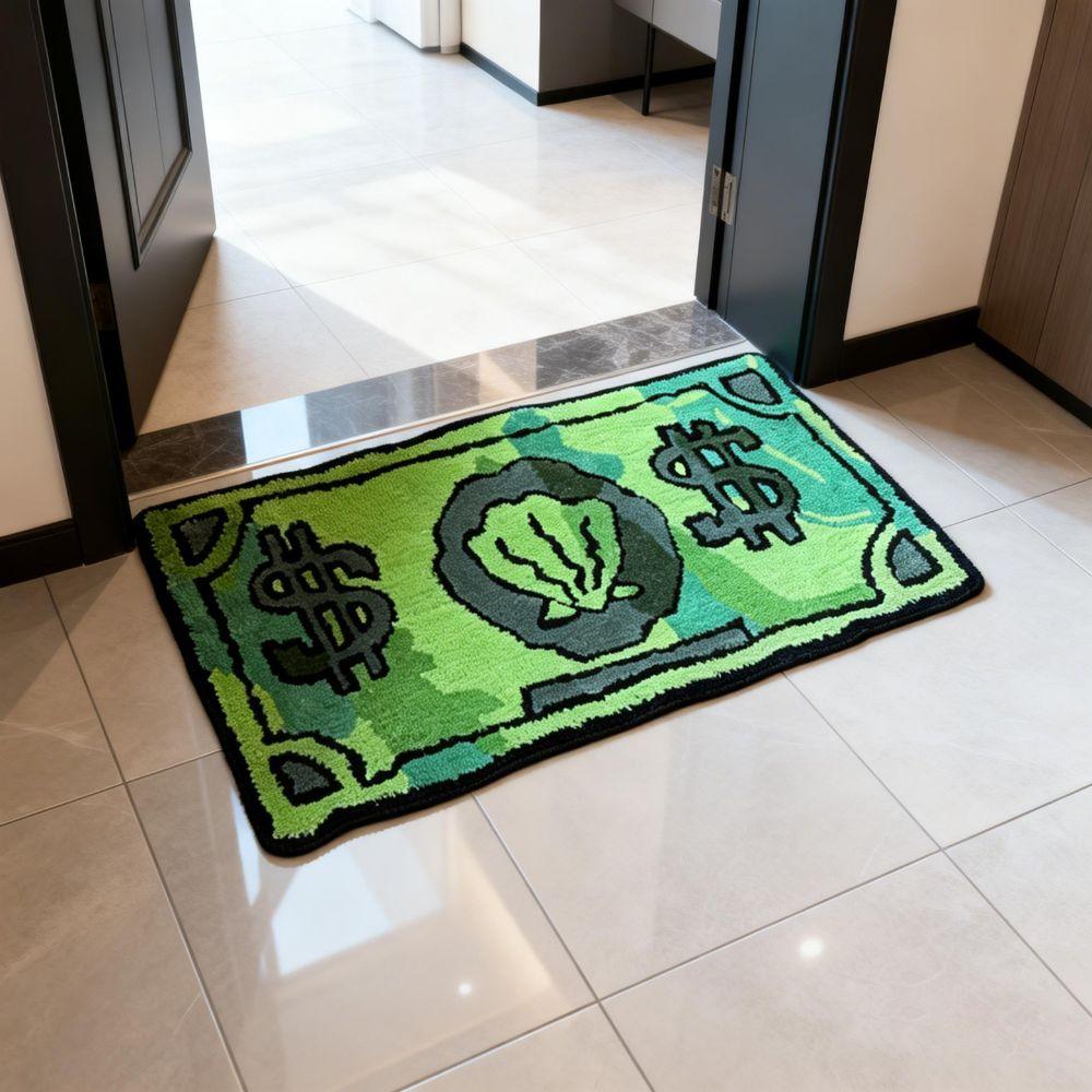 Faux Cashmere Coin Pattern Rug Stain Resistant 40 * 60cm Money Rug Non-Slip Absorbent Carpet Bedroom Living Room Bedside Rug