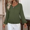 Women's Casual Fashion Ruffle V-Neck Pocket Solid Color Long Sleeve Top