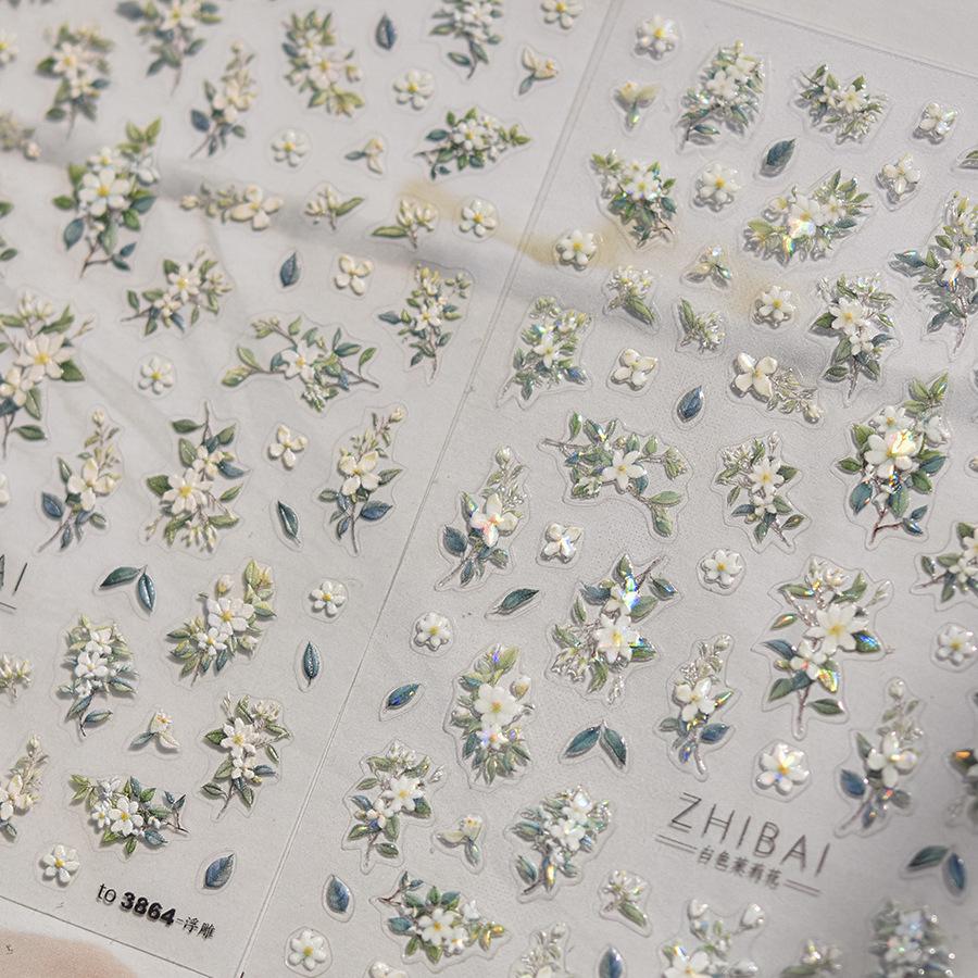 Tomoni Shell Light Nail Stickers: Retro Japanese Jasmine Design (3864)