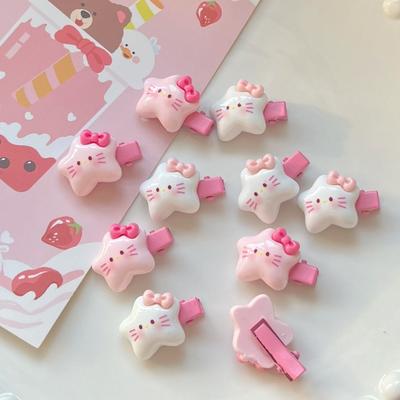 10 Stück/Los Neue Niedliche Cartoon Weiß Rosa Stern Haarspange Legierung Haarspangen Haarnadel Kleine Entenschnabelklemme Für Mädchen Frauen Accessoires