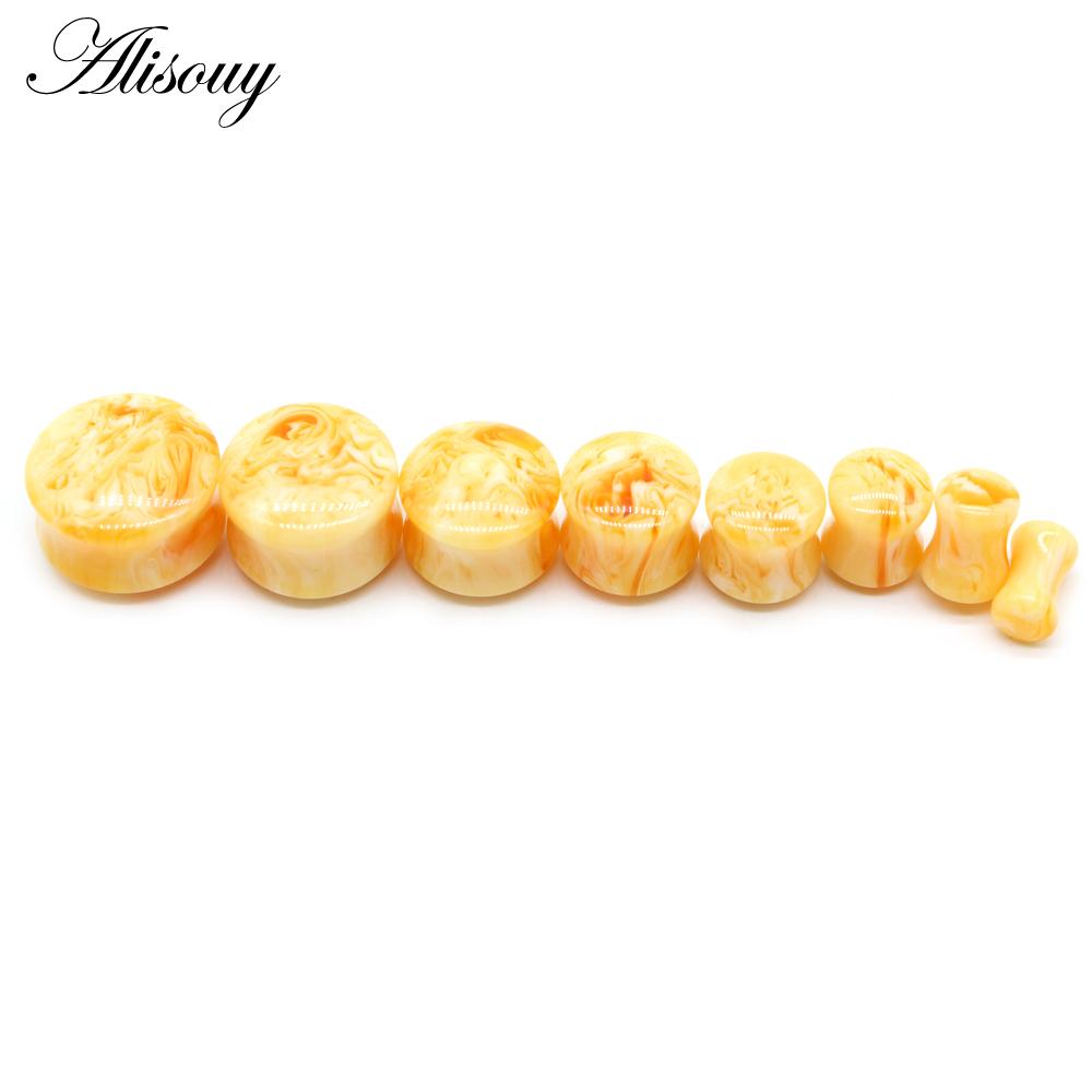 Alisouy 2PCS Einzigartige Harz Frauen Männer Ohr Stecker Flesh Tunnel Runde Sattel Ohr Keil Gauge Expander Piercing Körper Schmuck