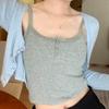 Camiseta sin mangas acanalada de encaje, Tops cortos con cuello Halter para mujer, camisola con botones, camisola con espalda al aire, chaleco recortado sin mangas de tubo de punto a la moda para mujer