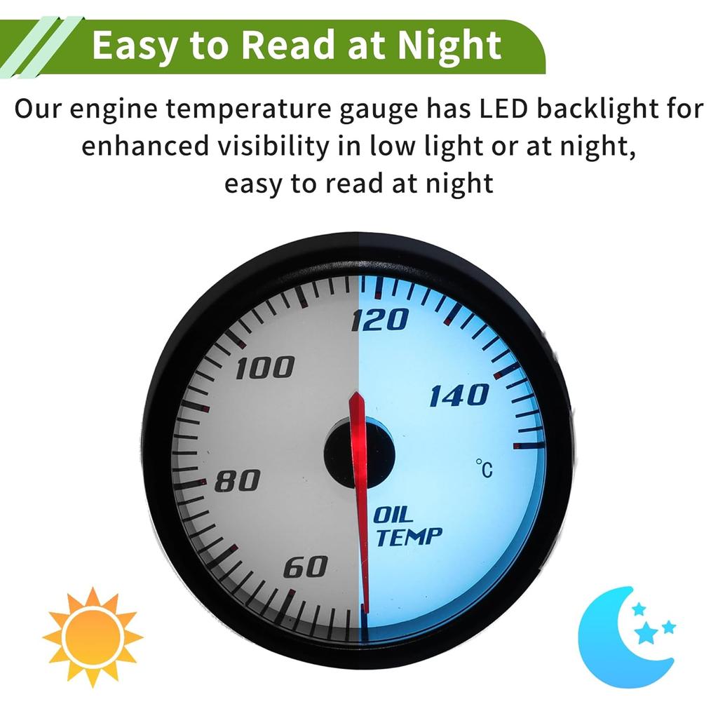 Oil Temp Temperature Gauge Meter Kit Black Engine Temp Gauge 2.5" 60mm Light Blue 50Degrees Celsius-150Degrees Celsius