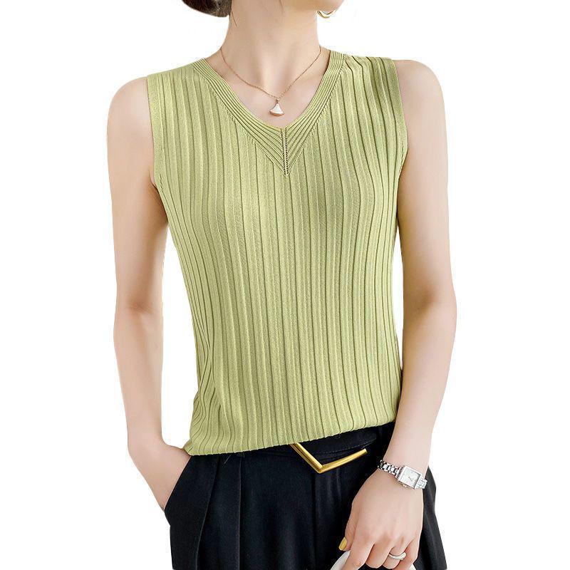 

Women s V-Neck Sleeveless Ice Silk Knit Vest – Loose, Fashionable Camisole Top for Versatile Wear XL (recommended for 120-140 jin) світло-зелений колір