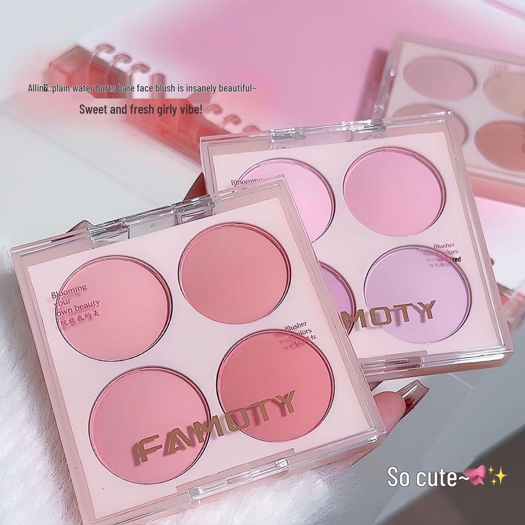 FAMOTY Four-Color Soft Matte Blush: Natural Brightening, Girlish Glow, Student-Friendly Makeup.