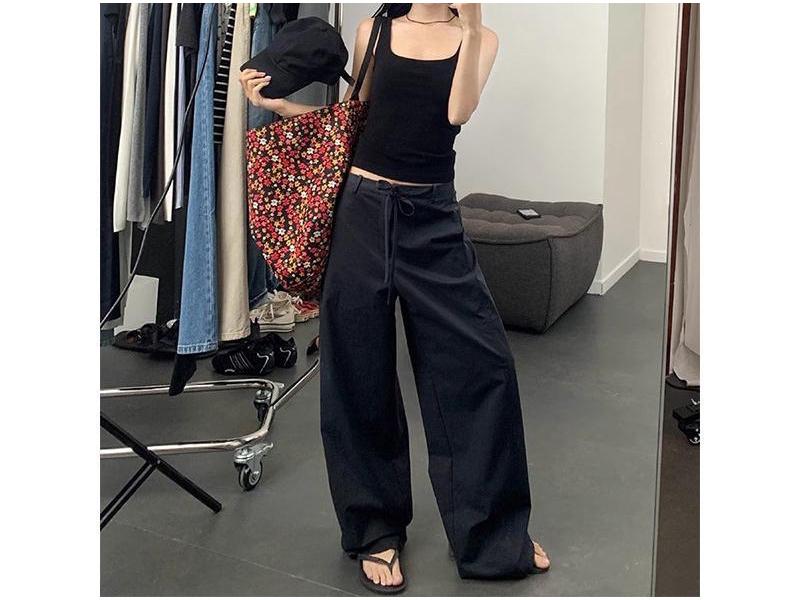

DIY Loose Drawstring Wide Leg Cargo Pants - Charcoal Gray/Black S (80-100 cm) темно-синий