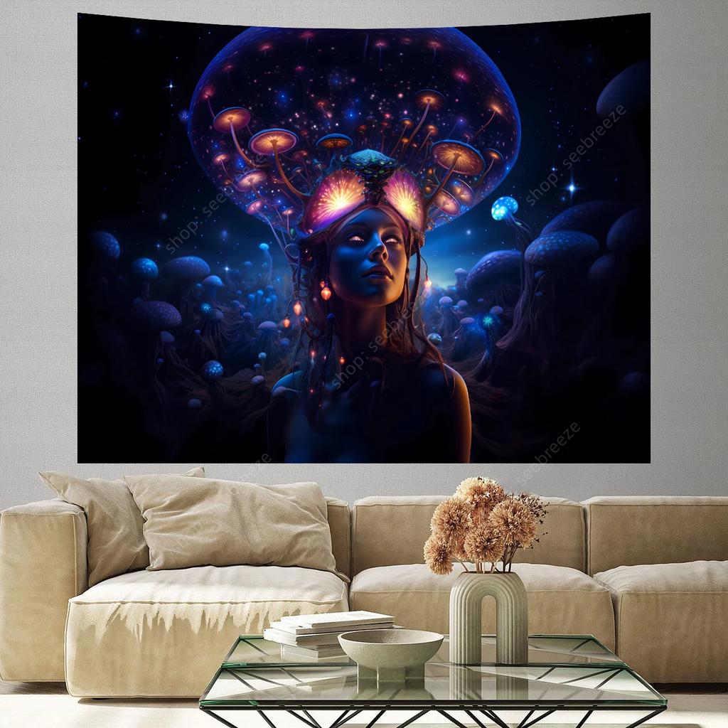 VIKAMA Cosmic Meditation Tapestry Bedroom Mural Luminous Starry Night Bohemian Spiritual Space Decoration