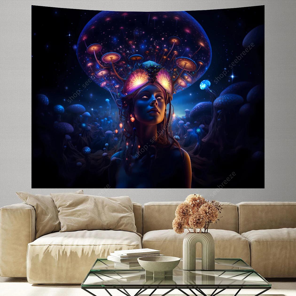 VIKAMA Cosmic Meditation Tapestry Bedroom Mural Luminous Starry Night Bohemian Spiritual Space Decoration 74x94cm(29x37in)