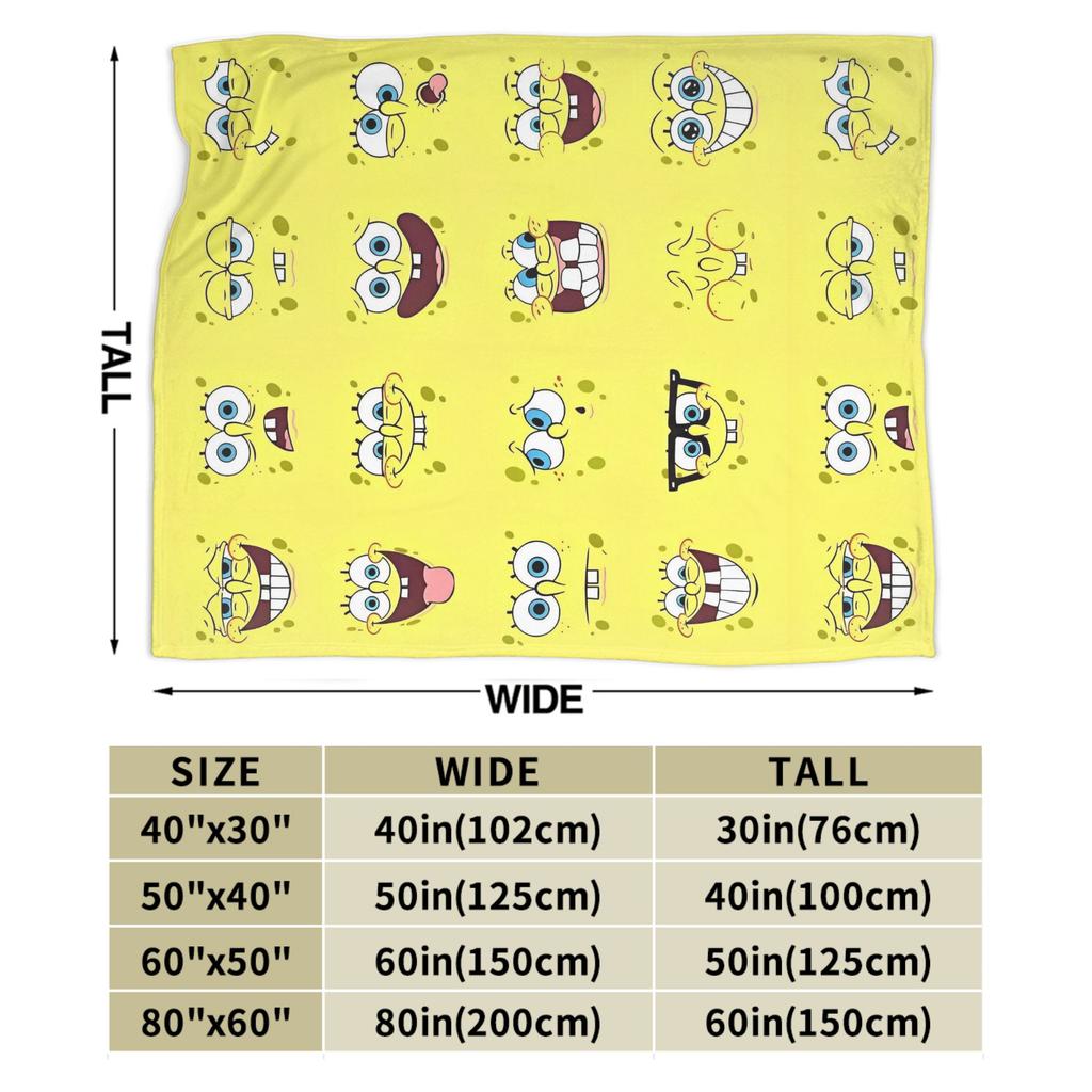 Funny SpongeBob Facial Expressions Blanket Flannel Awesome Breathable Throw Blanket for Bedding Lounge Summer