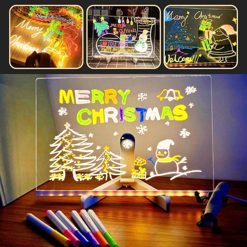LED Notiztafel mit Nachtlicht Bunt 7 Stifte DIY Acryl Nachrichtentafel Kinder-Zeichenbrett für Kinder Geburtstagsgeschenk