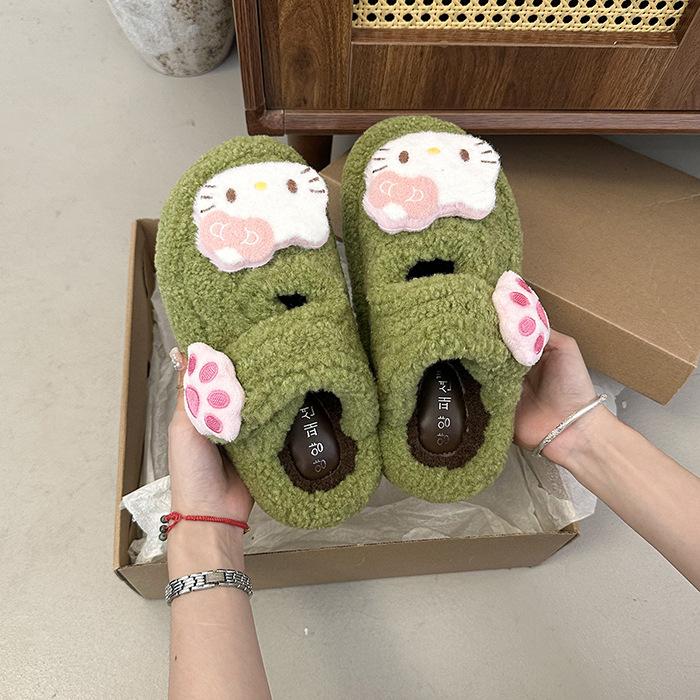 Mode mignon dessin animé sac Velcro tête pantoufles moelleuses pour femmes 2025 automne et hiver nouveau maison semelle épaisse intérieur coton serpillière