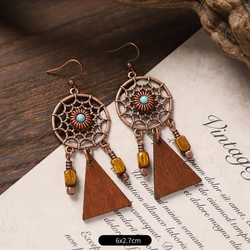 Vintage Ethnic Unique Brown Earrings for Women Bohemian Unusual Geometric Tassel Water Drop Earring Female Jewelry