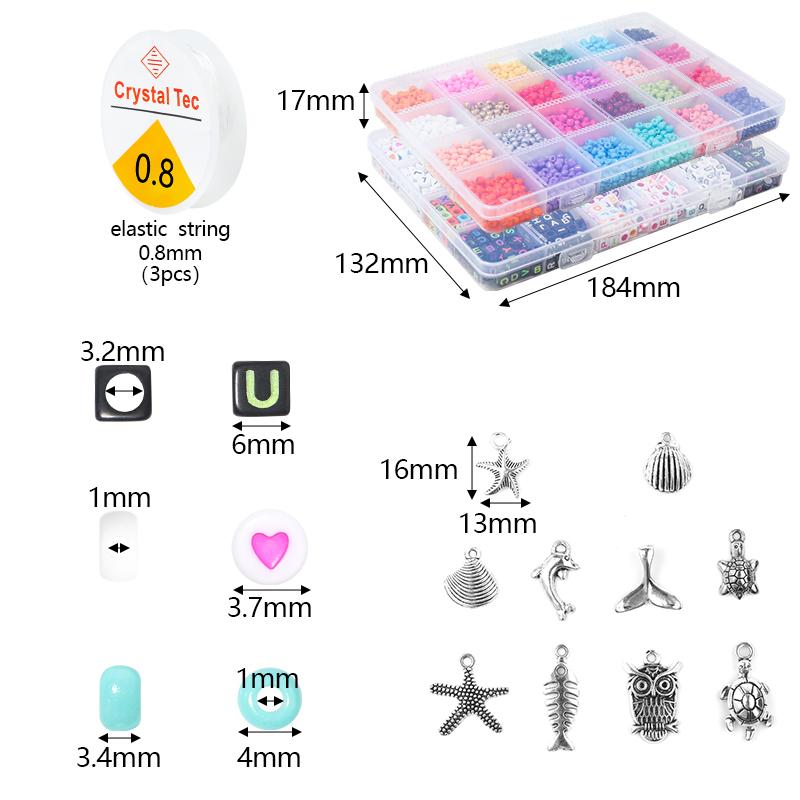 2 Boxes Seed Beads Set Letter Beads & Random Pendant Beginner Jewelry Making Kit Set with Clear Strings for DIY Craft Bracelet