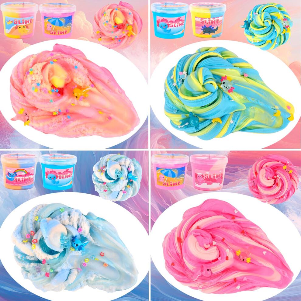6 Pack Axolotl Slime Kit, Cloud Slime, Butter Slime & Clear Slime, Slime Party Favors for Kids with Axolotl Charms, Soft and Stretchy, Slime for Girls