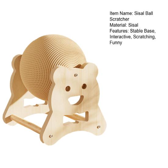 Cat Scratcher Toy Natural Sisal Scratching Ball with Wooden Base Interactive Play