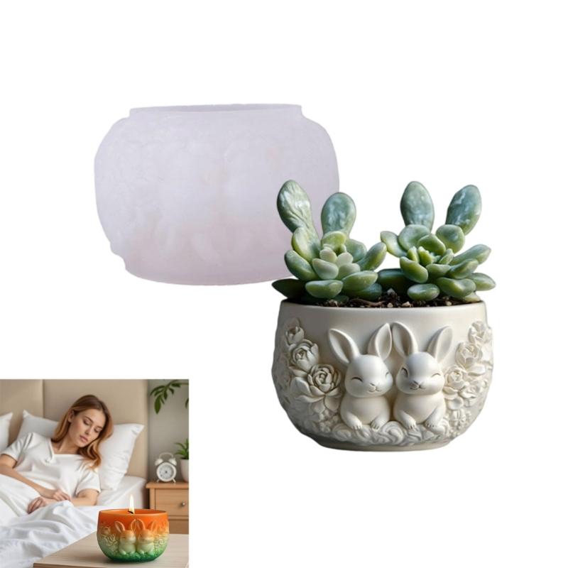 Flexible Silicone Mold For Resin Jewelry Crafting With Embossed Rabbit Garden Planter Design Easy Demolding Strong DIY Art Supplies