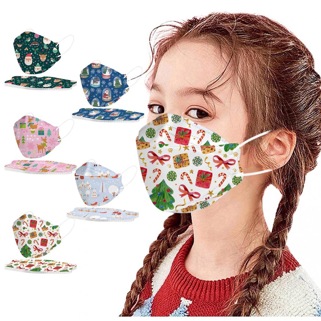 10PCS Kids Disposable Face Mask Christmas 3D Designs 4-Ply Facial
