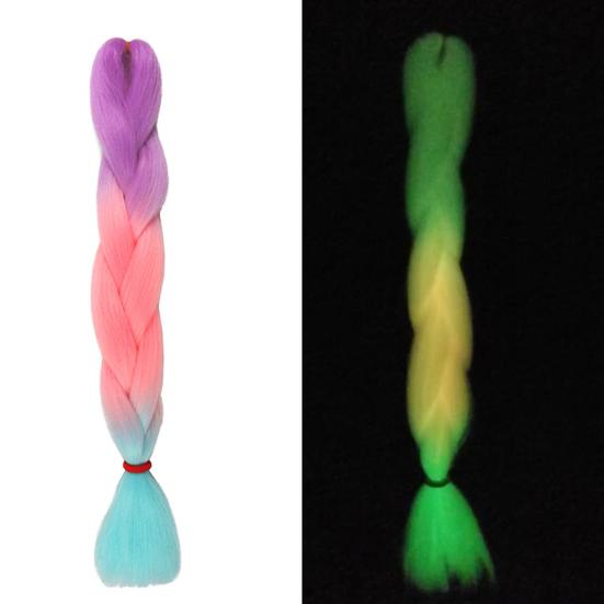 Yousheng Świecący Warkocz Kolor Gradientowy Świecący w Ciemności Dekoracyjny Antypoślizgowy Widoczny Warkocz Włosy Syntetyczne Neonowy Świecący Jumbo Warkocz Kucyk