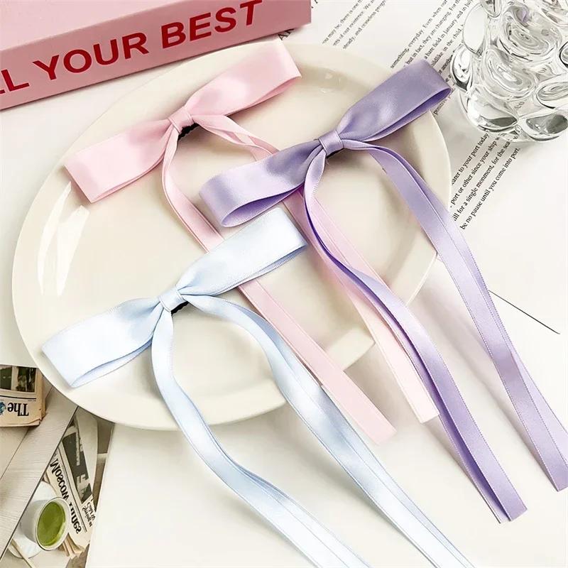 New Solid Color Ribbon Bow Hair Clips for Girls Fashion Korean Sweat Long Tassel Women Barrettes Hairpin Accessories