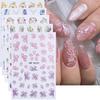 5pcs Metallic Gold Line Flower Nail Stickers 3D Bronzing Border Petals Sakura Leaf Nail Decals Slider DIY Elegant Manicure Decor