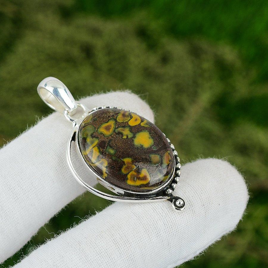 

Sterling Silver Oval Fruit Jasper Stone Anniversary Bezel Wife Pendant Jewelry