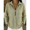 Women Striped Shirt, Turn Down Collar Half Zip Long Sleeve Loose Casual Spring Fall Blouse