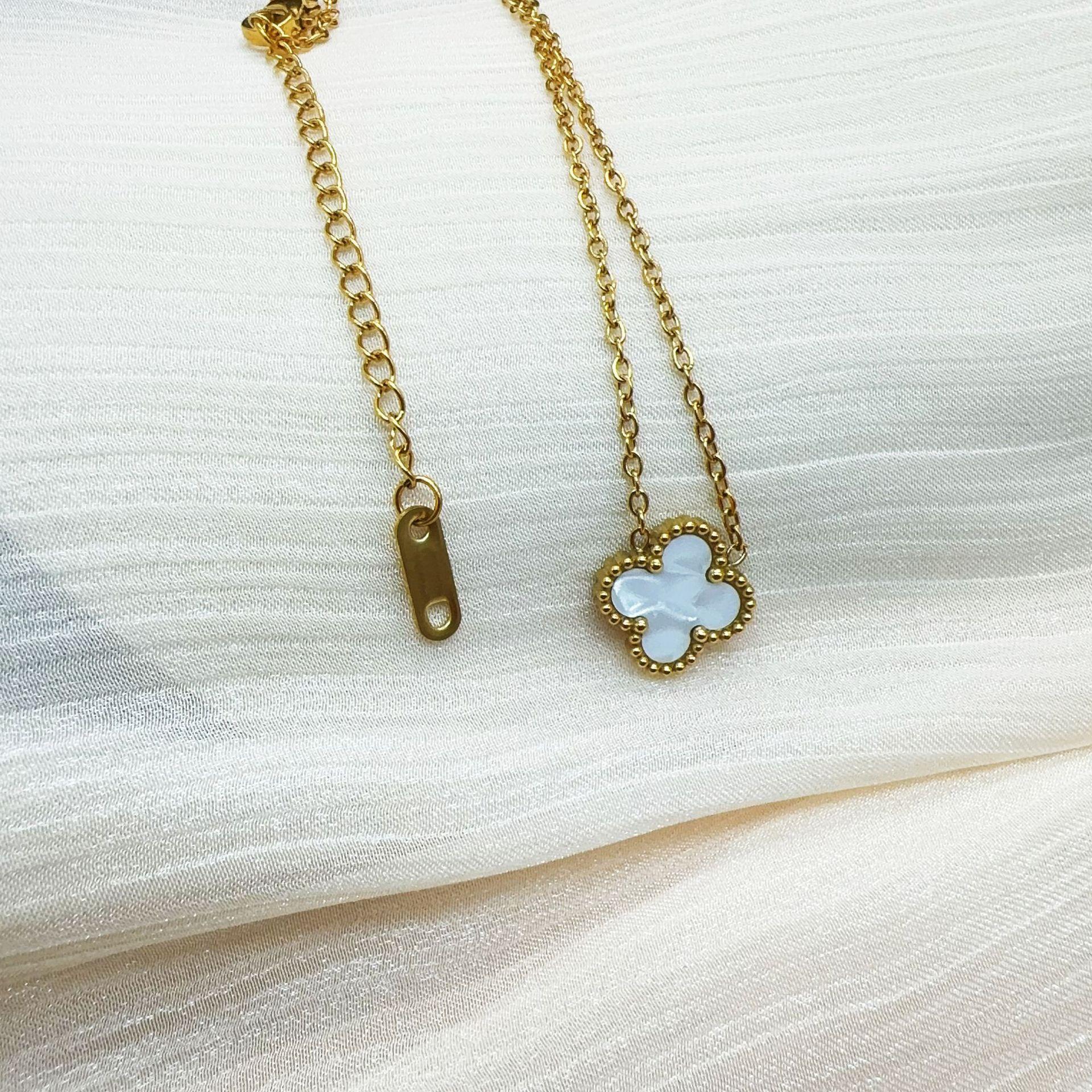 

Двусторонний титановый стальной браслет-клевер, ожерелье, кольцо, серьги, женский невыцветающий комплект ювелирных изделий