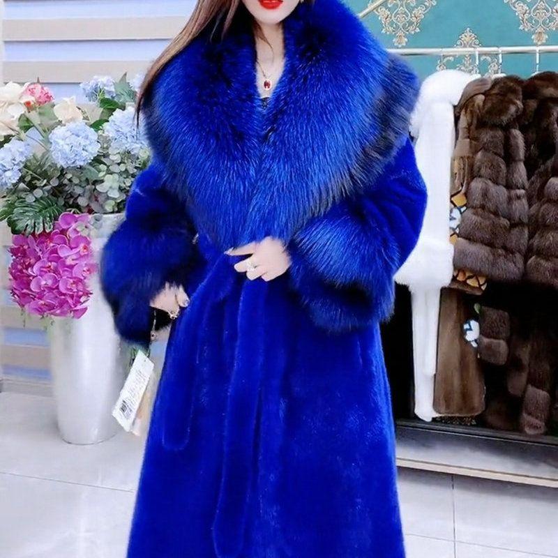 Mink Coat Fur Coat Muse Long Fur Coat Fox Fur Collar Large Size Imitation Fur Coat