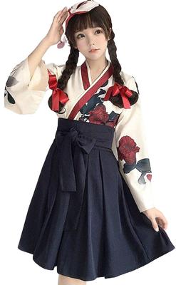 Taisho Roman Hakama Japanese Kimono Dress Long Floral Pattern Lolita Lolita Clothes Large Size Loose Cute Black Red Floral Pattern Plain Gothic Lolita