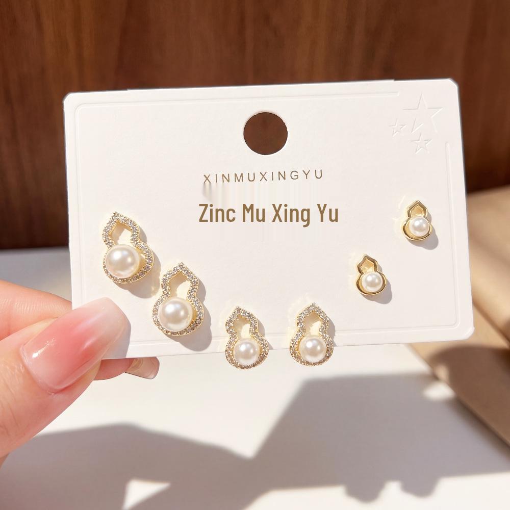 Elegant Gourd Pearl Earrings - High-End Luxury, Versatile Silver Studs 14k Thick Genuine Gold Plating