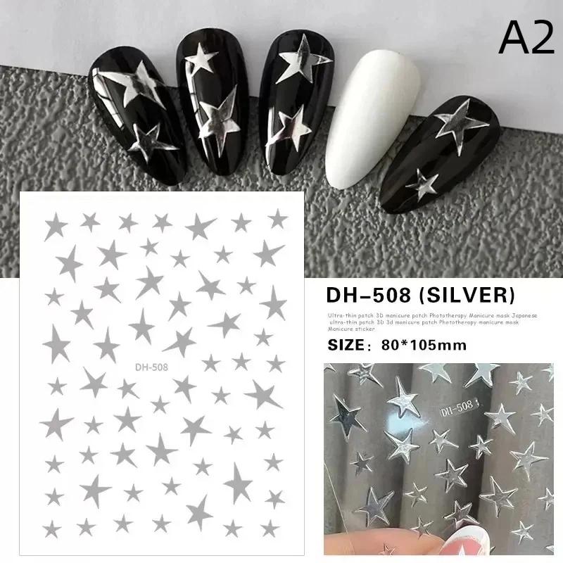 Five-Pointed Star Nail Stickers Foil Hollow Star Decals Flexible Hand-Painted Pentagram Self-Adhesive Nail Art Stickers
