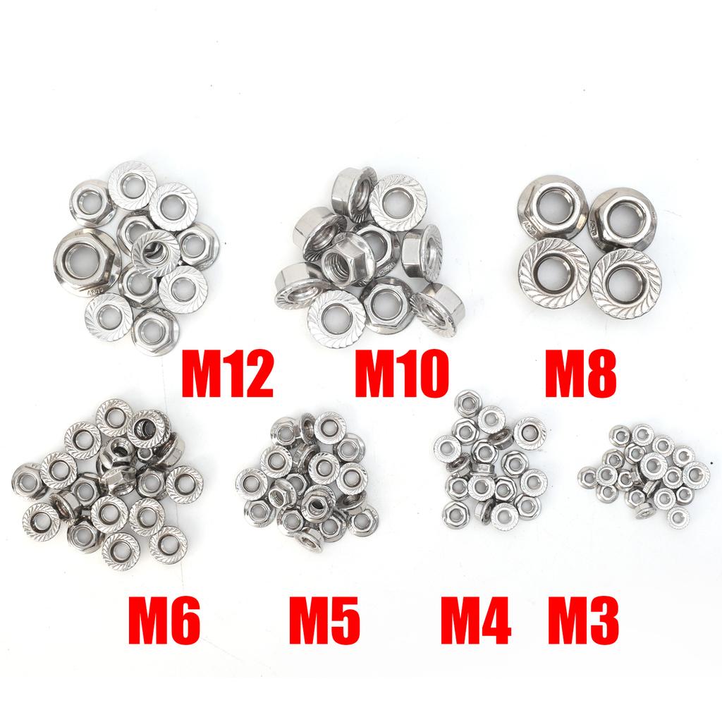 5-100pcs Stainless Steel Serrated Flange Nut Anti-Loose Screws Caps Fastener Hexagon Thread Lock Nuts Repair Tool Assortment Kit