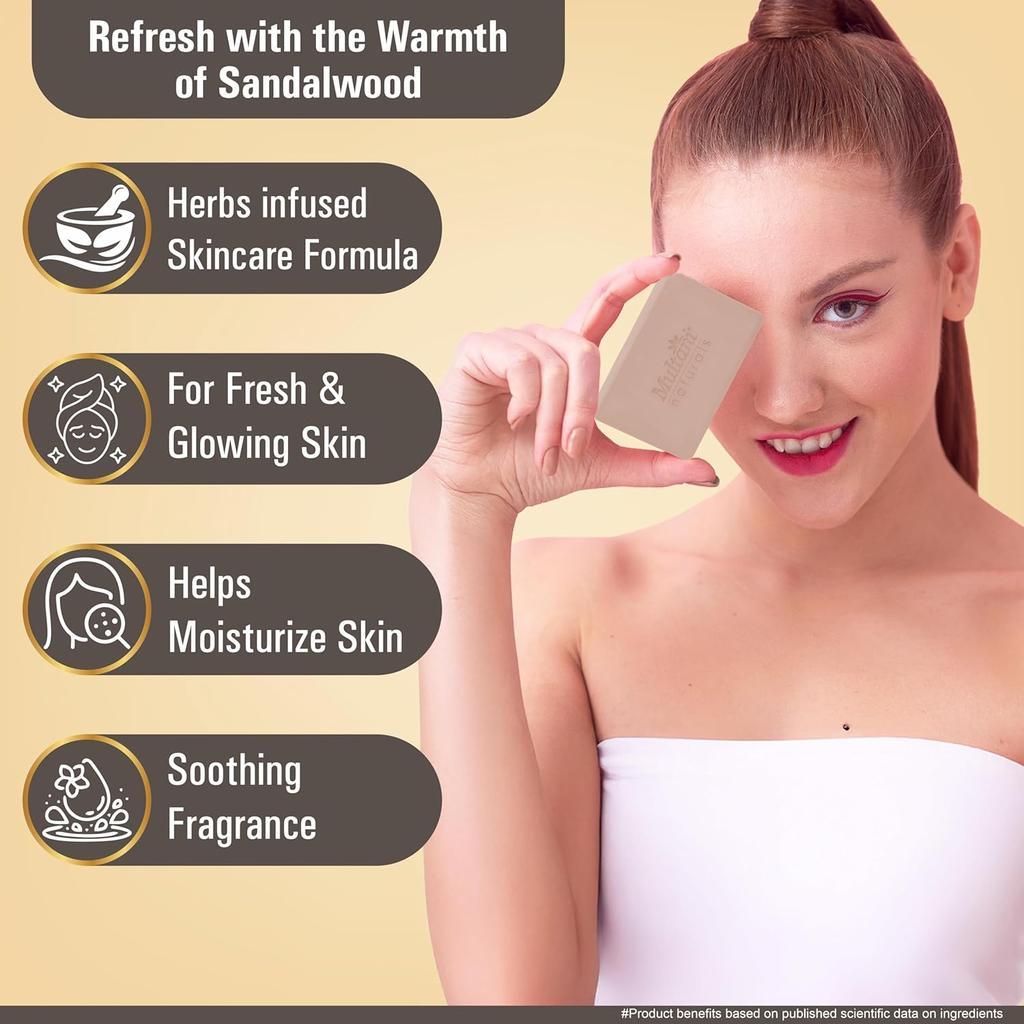 Multani Natural Sandalwood Ayurvedic Soap Bars Pack Of 5 Pcs Deep Cleansing Bath Soap For Hydrated Smooth Skin All Types