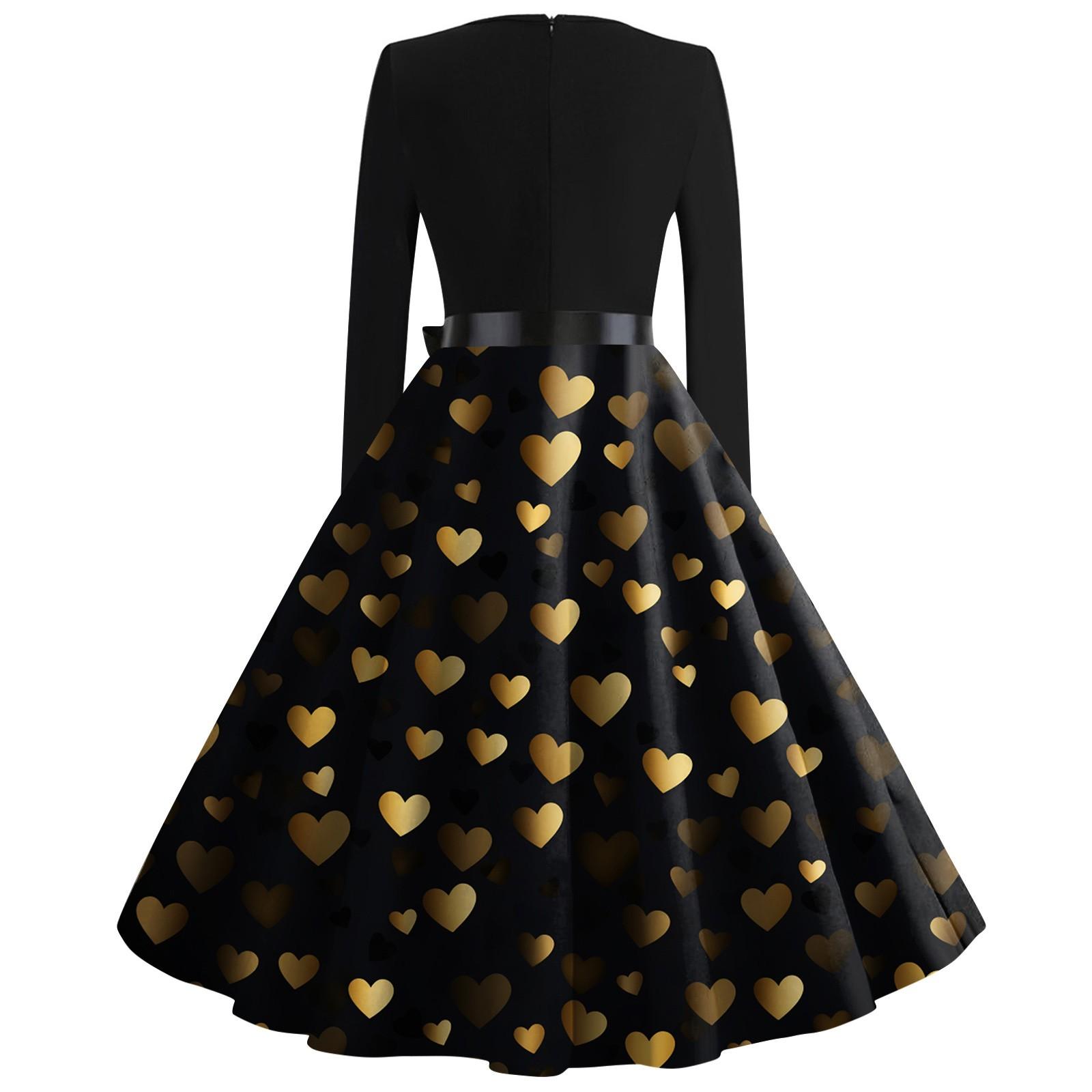 Женское винтажное классическое платье с длинным рукавом и принтом ко Дню святого Валентина — фото 4