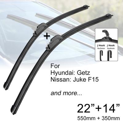 Auto-Frontscheibenwischerblätter 22" + 14" J-Haken U-Typ Universal für Hyundai Getz & Nissan JUKE F15