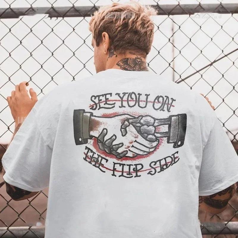 Gothic Harajuku Biker Skull Graphic Tshirts Men Fashion Trend Short Sleev Tops Dark Punk Skulls Retro T Shirt Male Oversized Tee