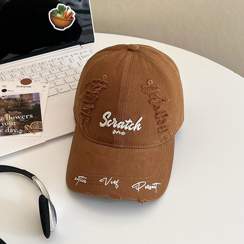 Style Distressed Letter Baseball Cap With Sun Protection For Casual Streetwear