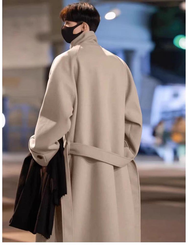 Men's Korean Style Thick Wool Over-the-Knee Trench Coat - Mid-Length, Warm, British Style Winter Jacket