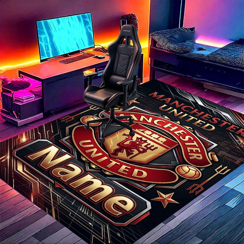 Custom Name Personalized Manchester United Print Carpet, Versatile Home Decor Rug, for Playroom, Apartment, Balcony, Entryway, Hallway Gift