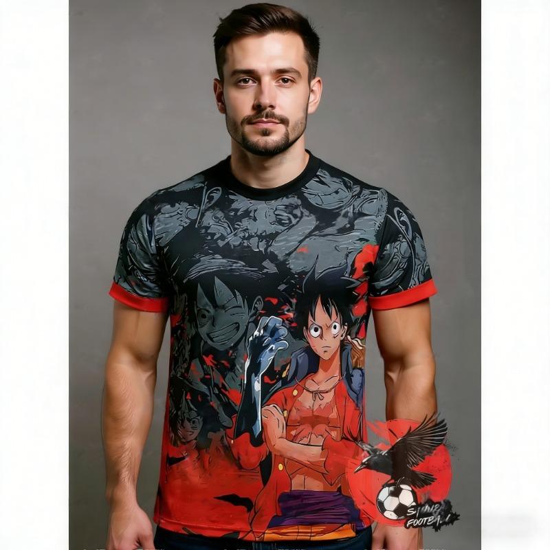 Summer 2026 One Piece Luffy's "Onijima Form" 3D Football Themed Breathable T-shirt Adult Parent-child Top
