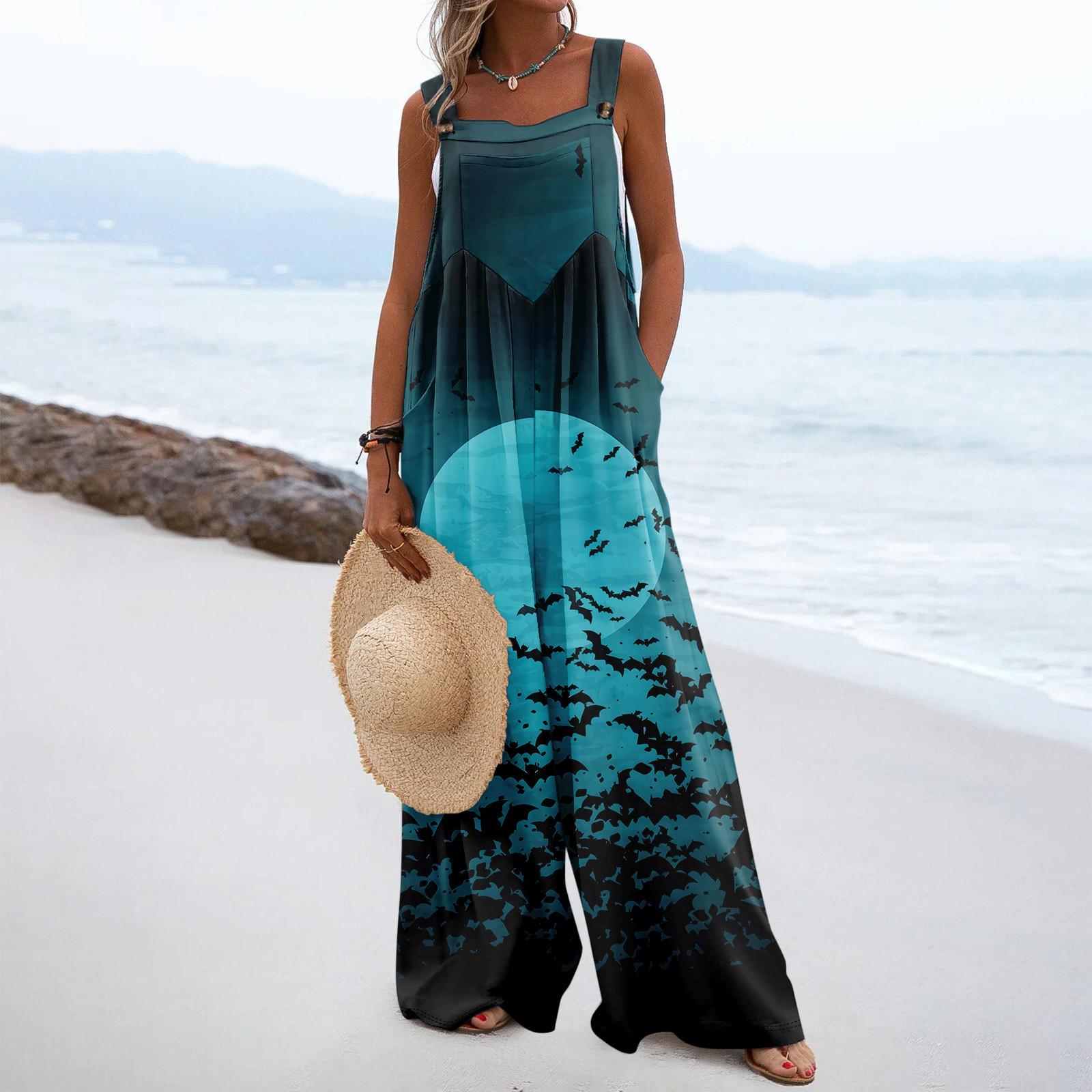 Женский повседневный свободный комбинезон с длинными брюками и пуговицами без рукавов — фото 7