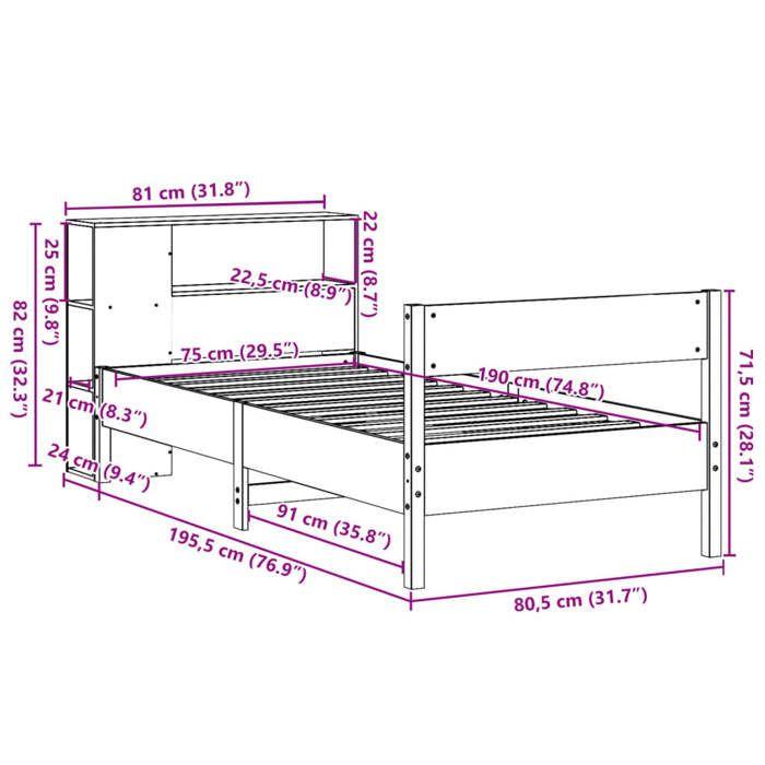VidaXL Lit bibliothèque sans matelas blanc 75x190cm bois de pin massif 3322973