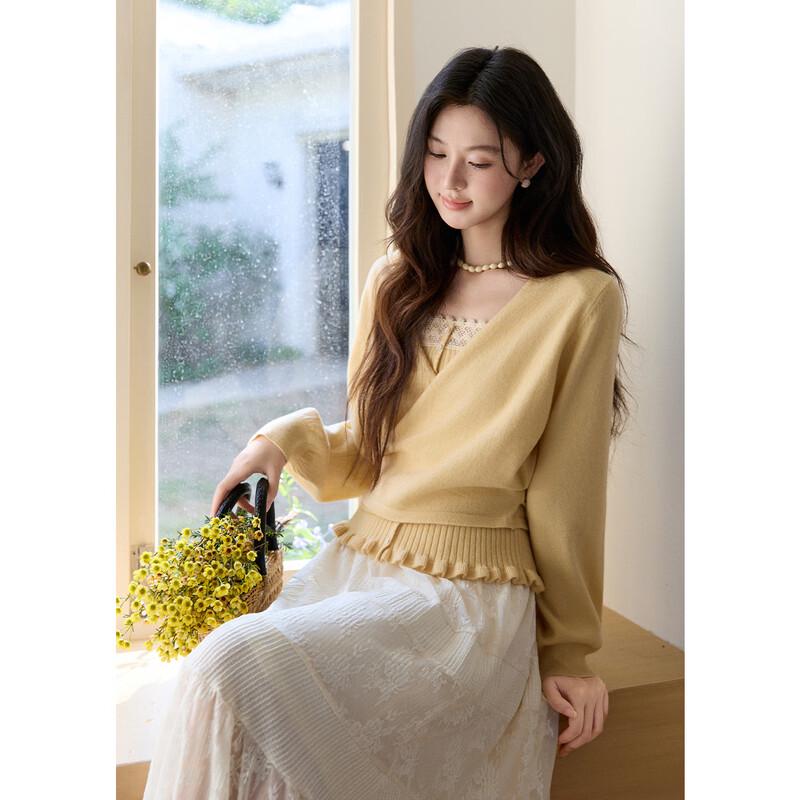 Mishow Women's Two-Piece Lace V-Neck Knit Top
