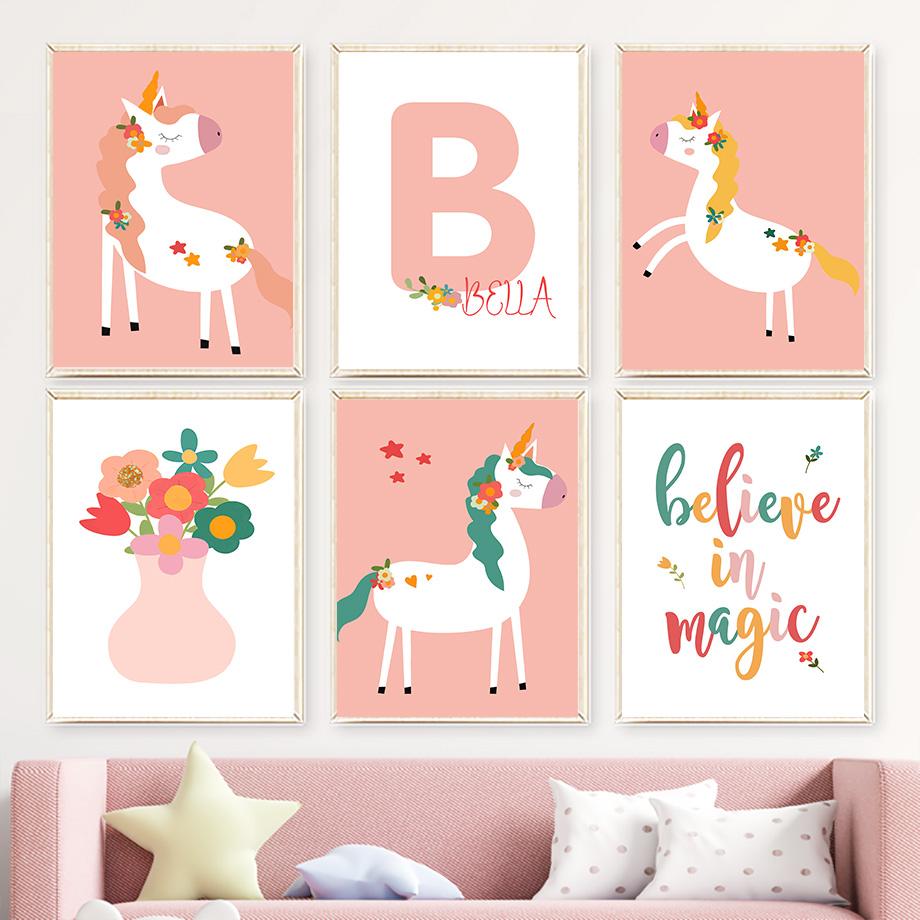 

Unicorn Horse Flower Kids Room Wall Art Painting Cartoon Nordic Poster Print Wall Picture Baby Kids Room Home