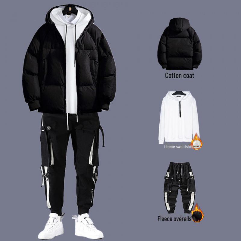 Men's 2020 Autumn/Winter Thick Cotton Three-Piece Suit: Winter Coat with Plus Velvet Sweater