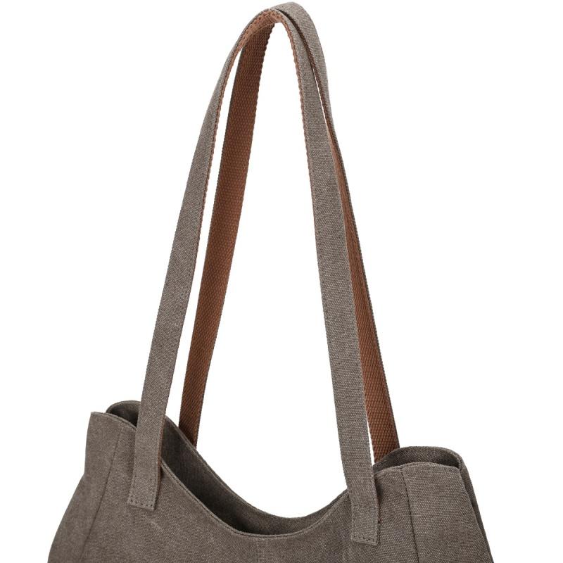 Lässige Canvas-Tragetasche mit gefaltetem Frontdesign Lange Schultergurte Große Kapazität Shopper-Tasche für den täglichen Gebrauch